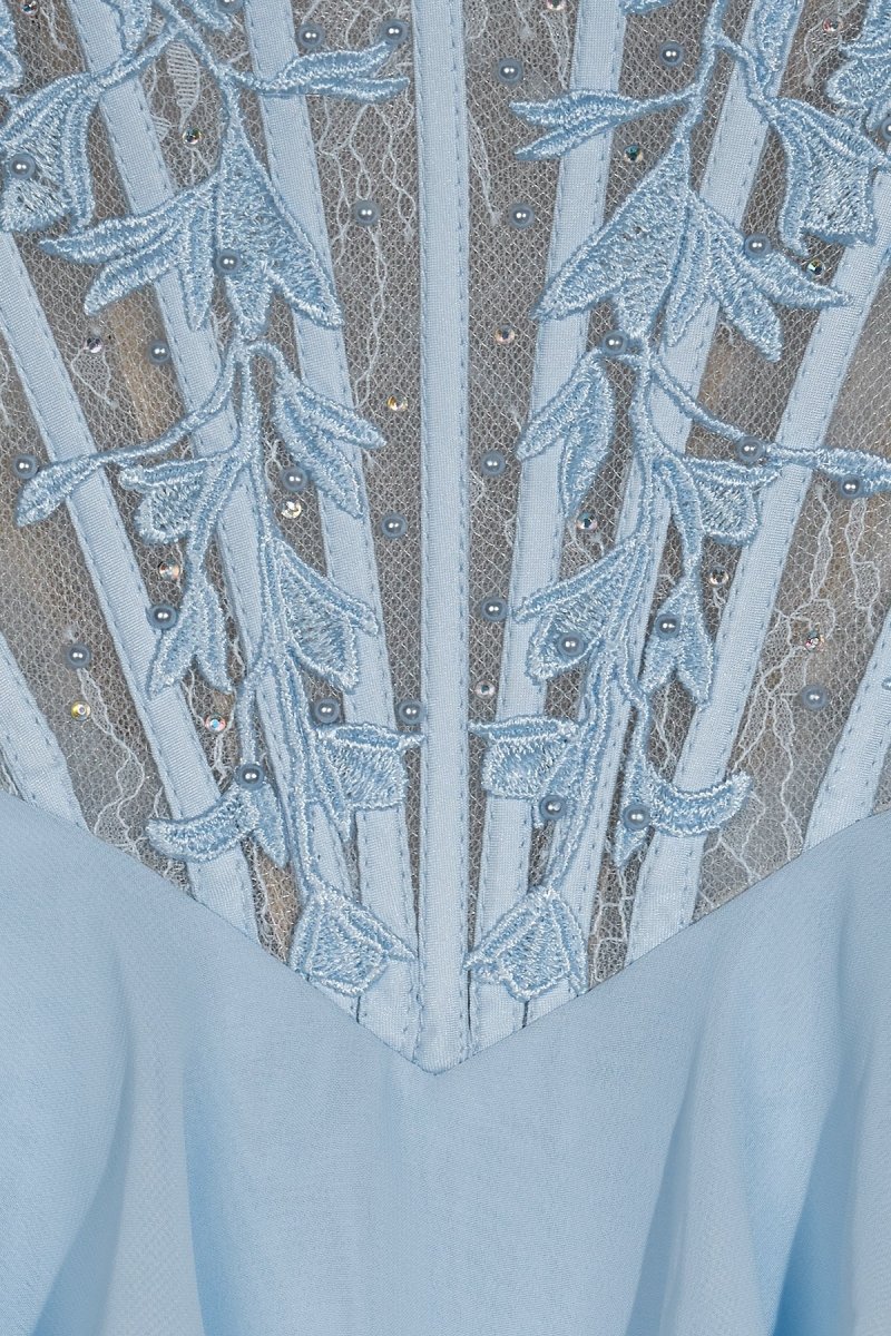 Sky Blue - Sweetheart A Line Chiffon Ruffled Prom Dresses With Appliques