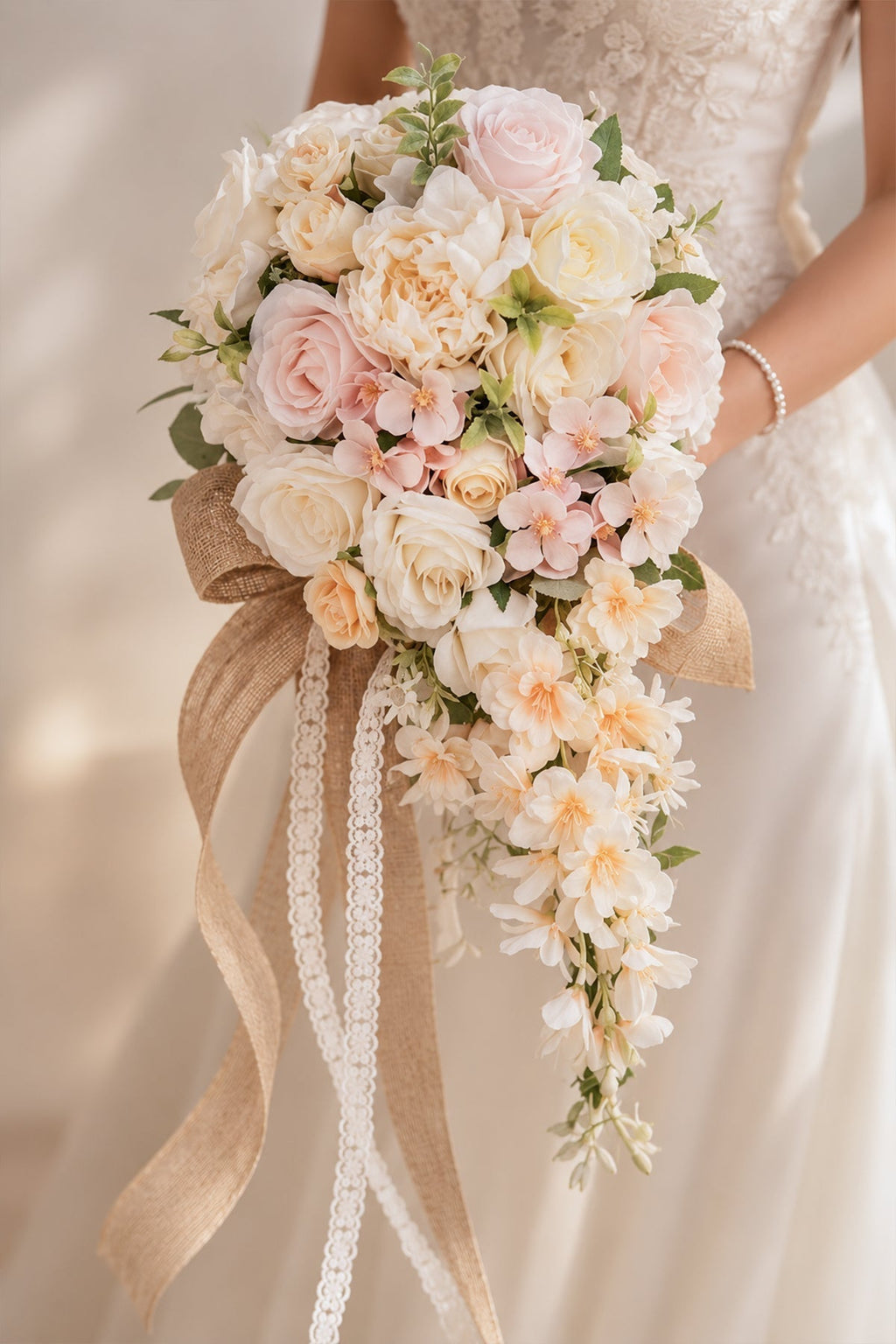 Artificial Rose Peony Cascade Wedding Flower Bouquets