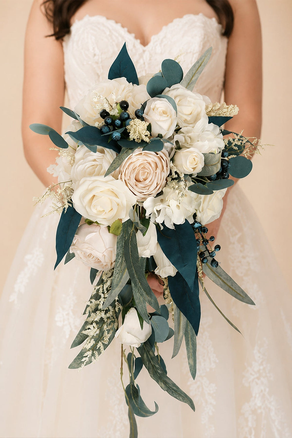Artificial  Silk Roses Cascade Wedding Bridal Bouquets