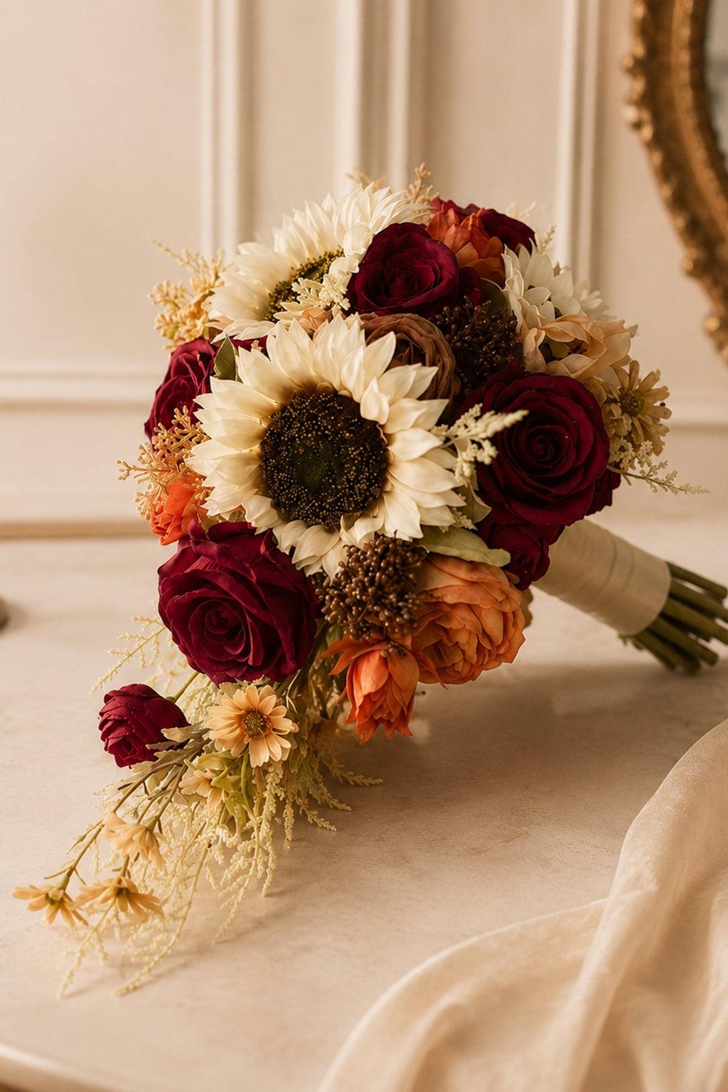 Artificial Sunflower Rose Cascade Wedding Flower Bouquets