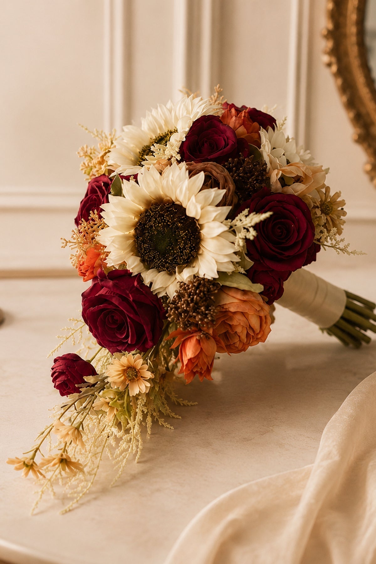 Artificial Sunflower Rose Cascade Wedding Flower Bouquets