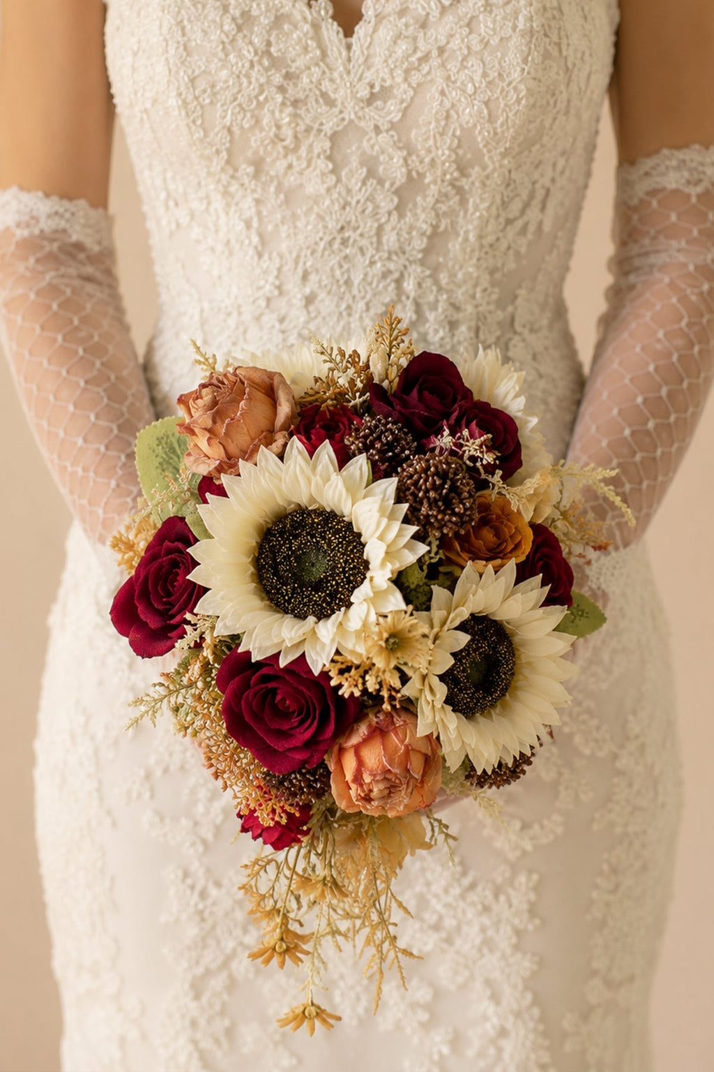 Artificial Sunflower Rose Cascade Wedding Flower Bouquets