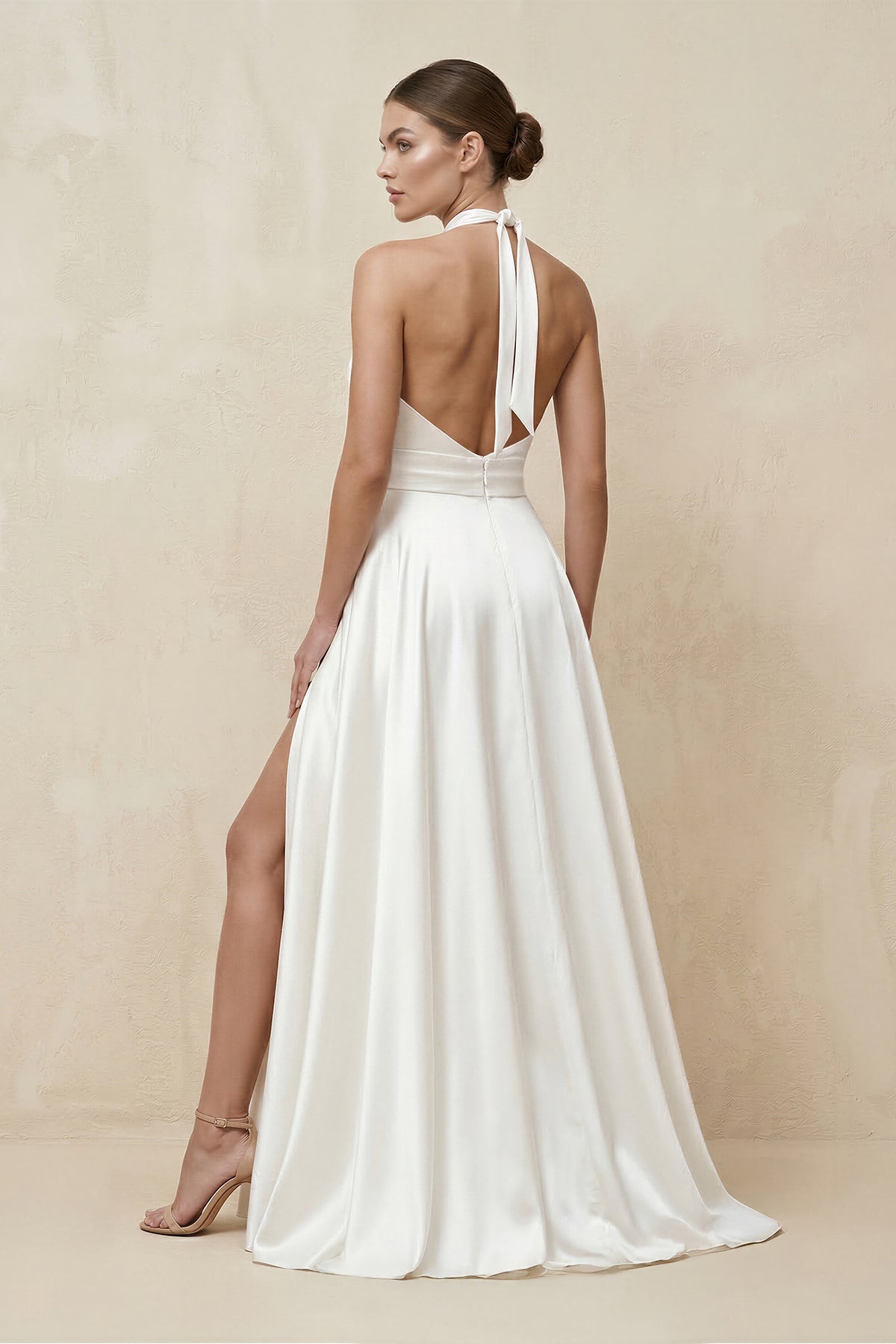 Simple Modest A-Line Halter Maxi Wedding Dress