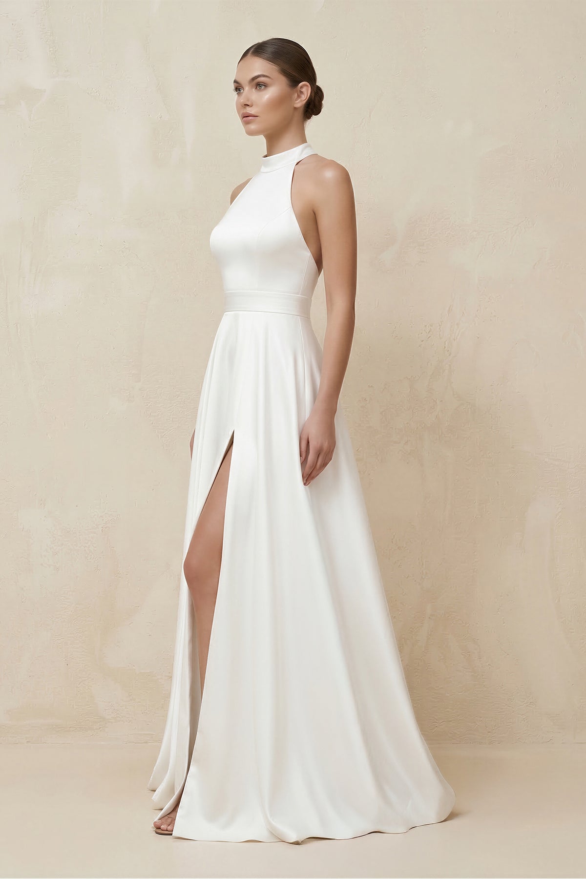 Simple Modest A-Line Halter Maxi Wedding Dress