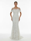 Mermaid Scoop Illusion Neck Floral Wedding Dress
