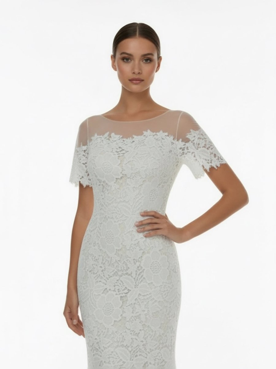 Mermaid Scoop Illusion Neck Floral Wedding Dress