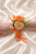 Silk Roses Artificial Bridesmaid Wrist Corsage in Orange