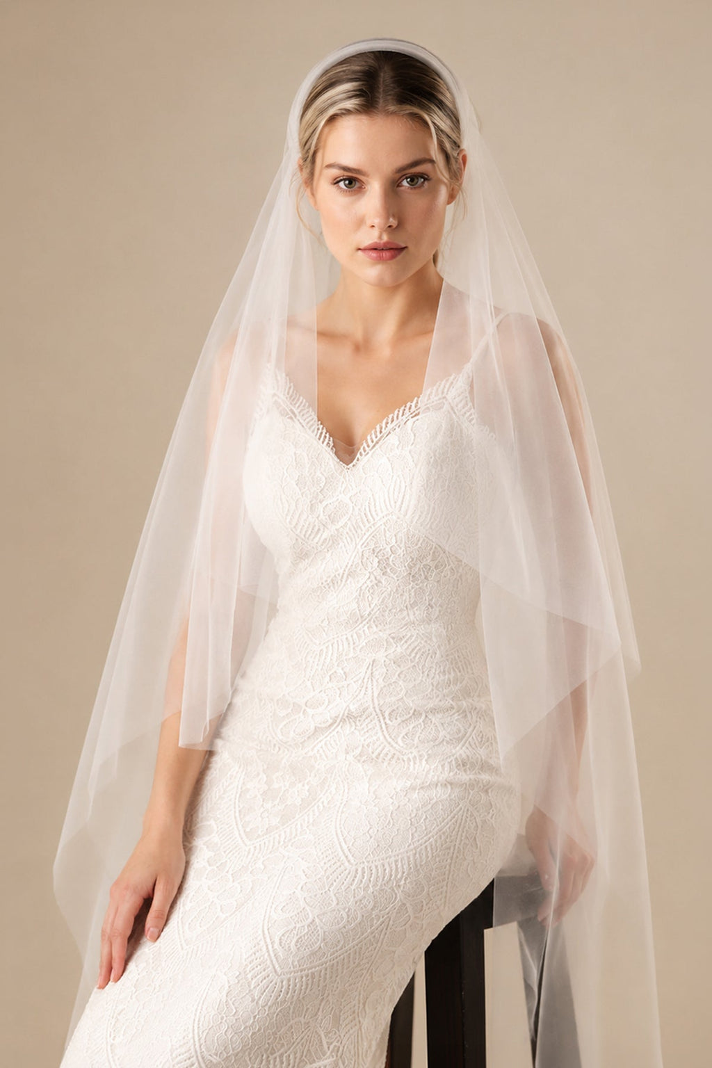 Simple Tulle Waltz Veil Juliet Cap Veils in White