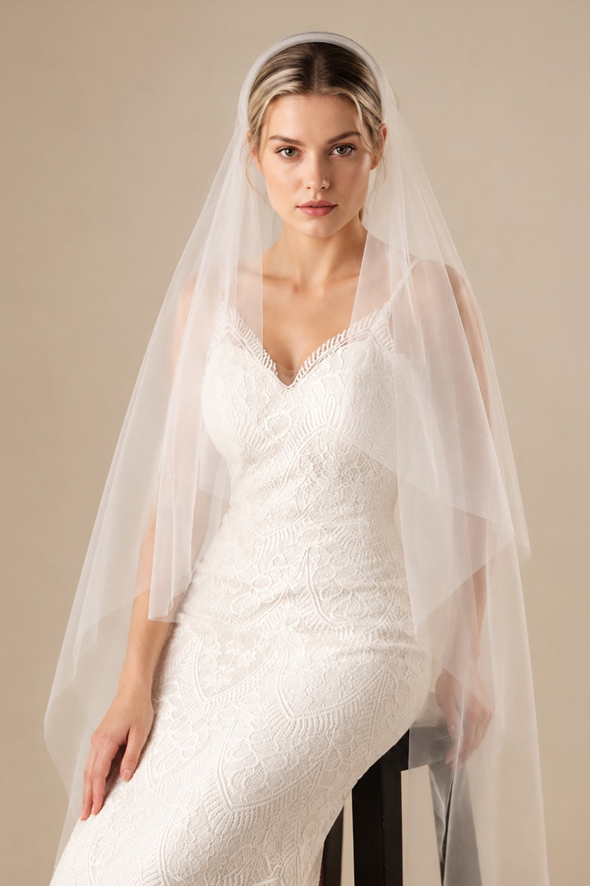 Simple Tulle Waltz Veil Juliet Cap Veils in White