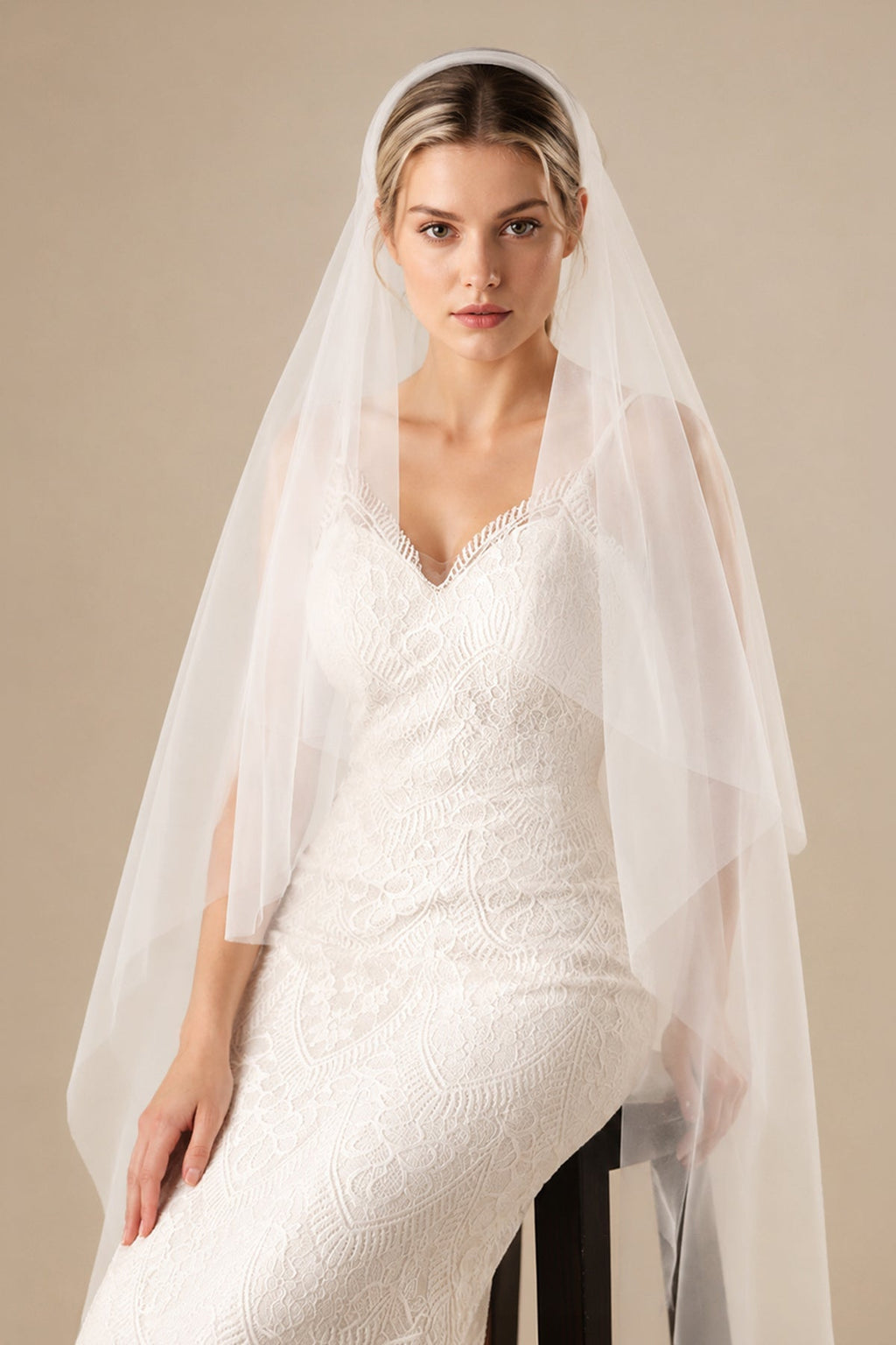 Simple Tulle Waltz Veil Juliet Cap Veils in White